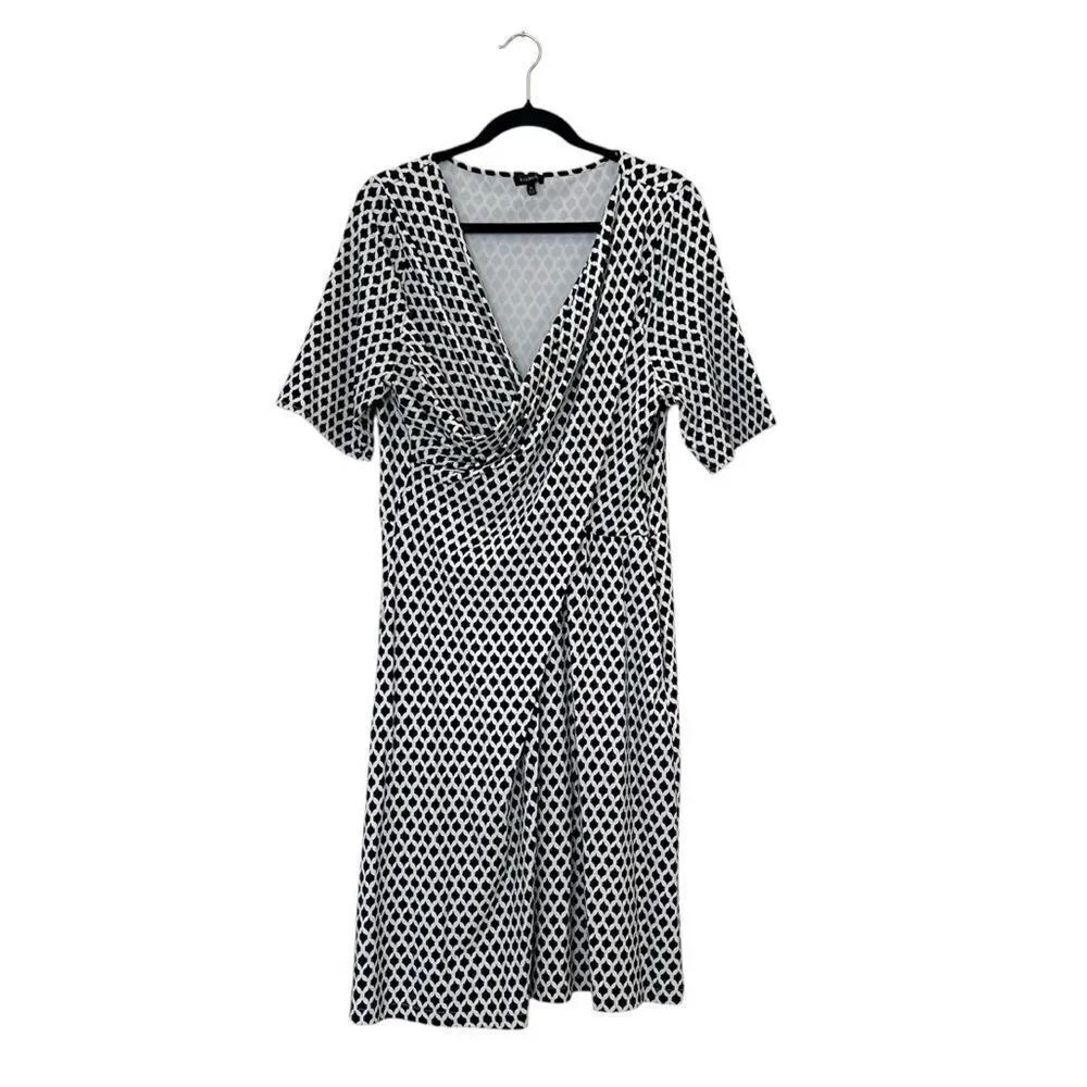 Talbots Black & White Faux Wrap A-line Printed Dress Size XL